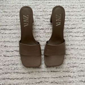 Zara “Mink Grey” block heeled leather sandals - side 7.5
